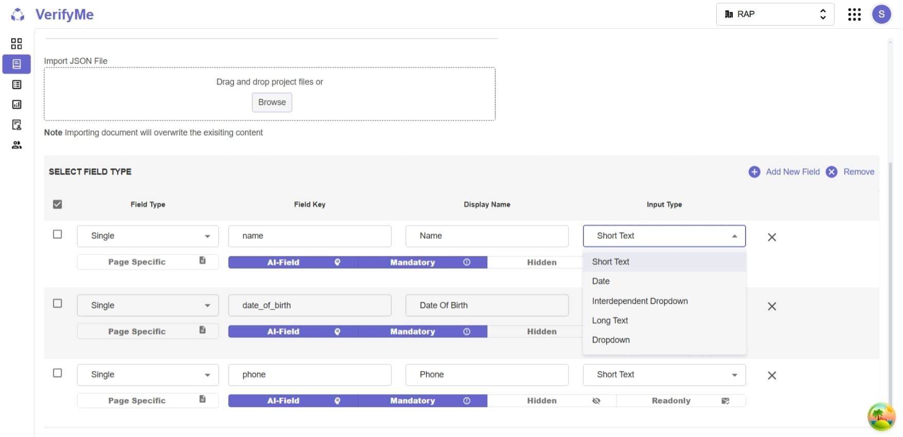 Document Configuration Page