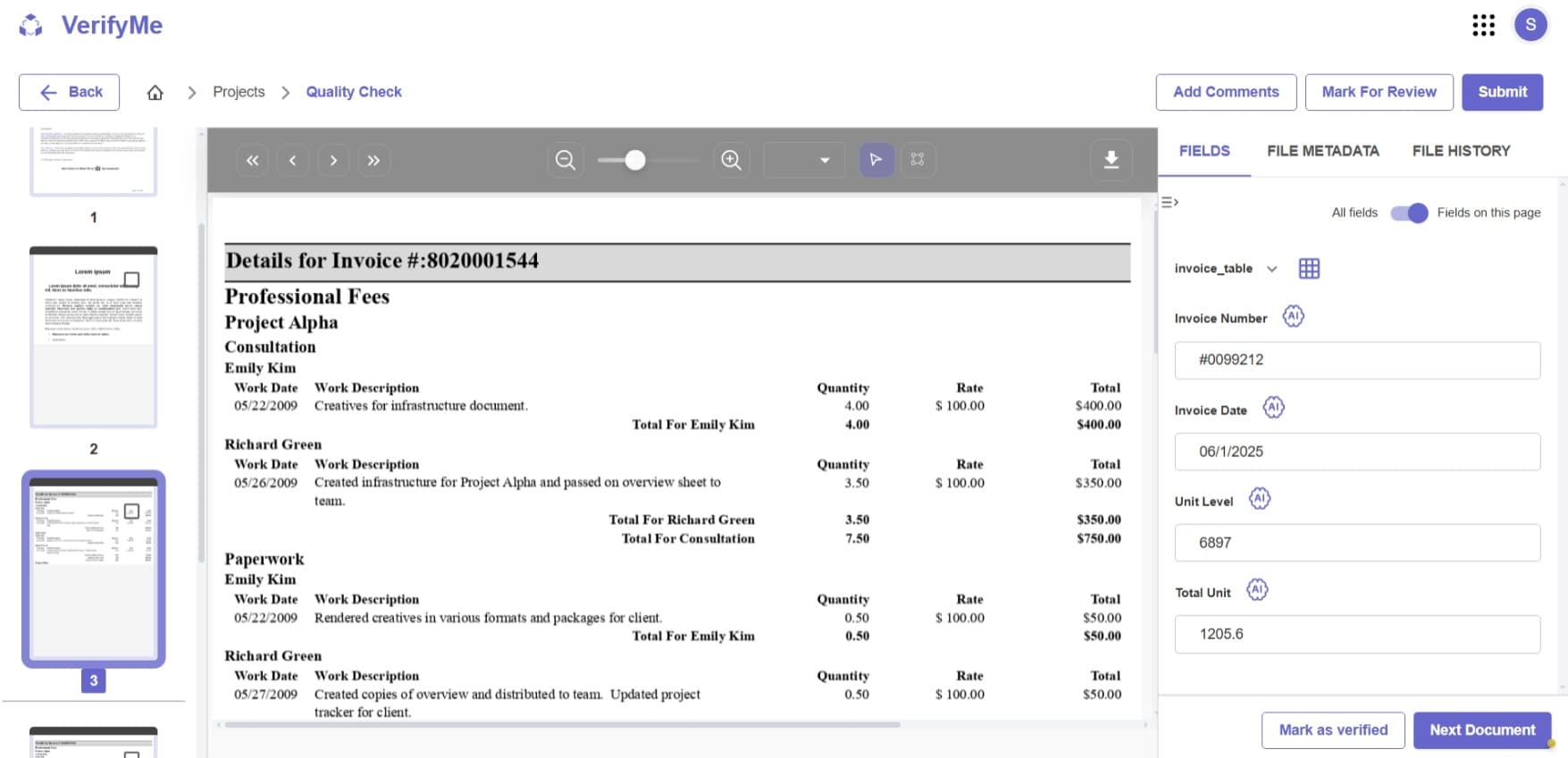 Quality Check Screen